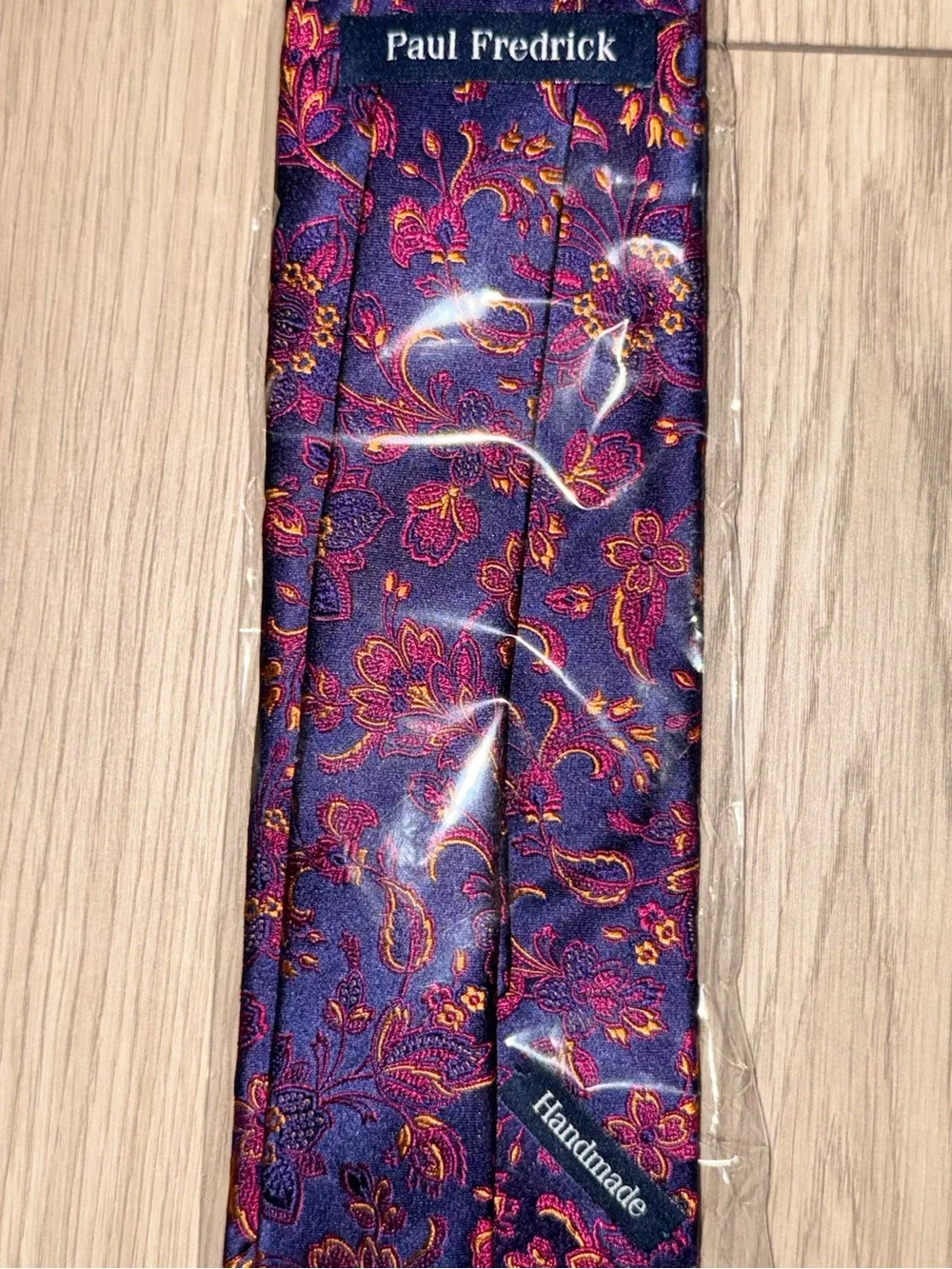 Paul Fredrick Mens Regular Navy paisley Handmade 100% Italian silk ties NWOT